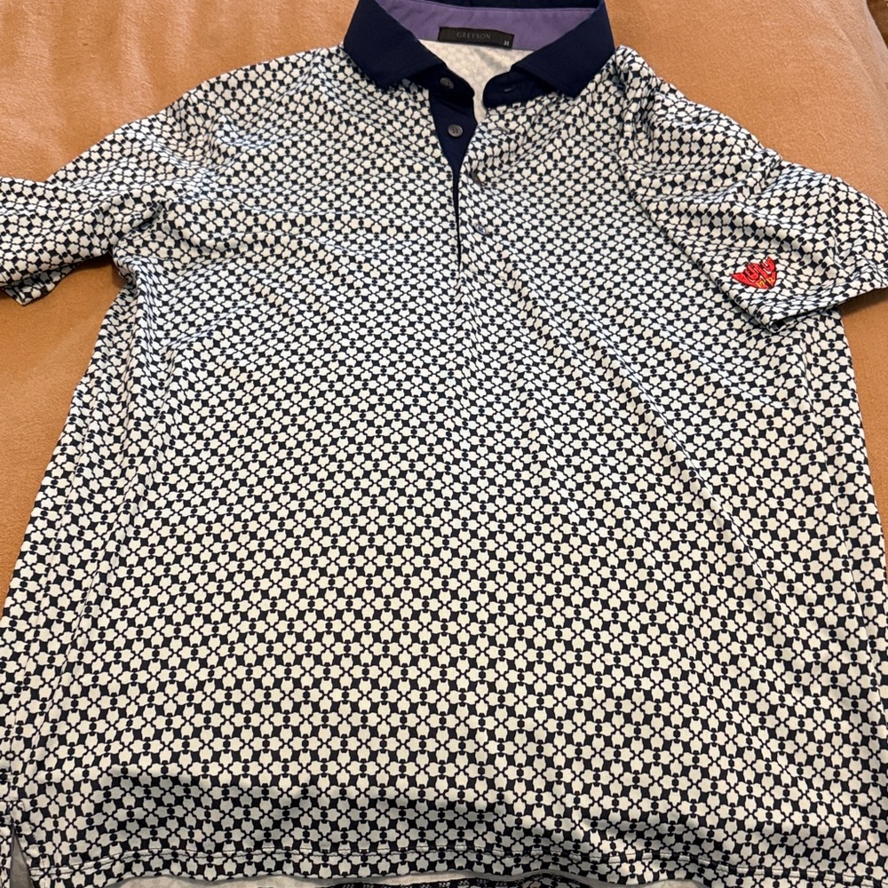 Greyson Luxury Golf Navy and Teal Wolf Design Polo - Lulu Country Club